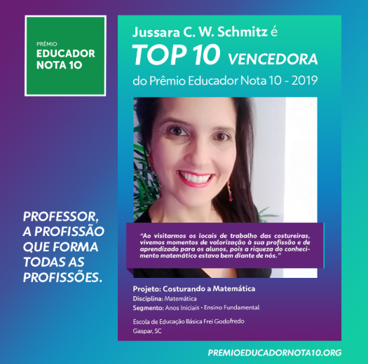 18 07 A professora Jussara Cristina Schimitz vencedora do prêmio Educador Nota 10