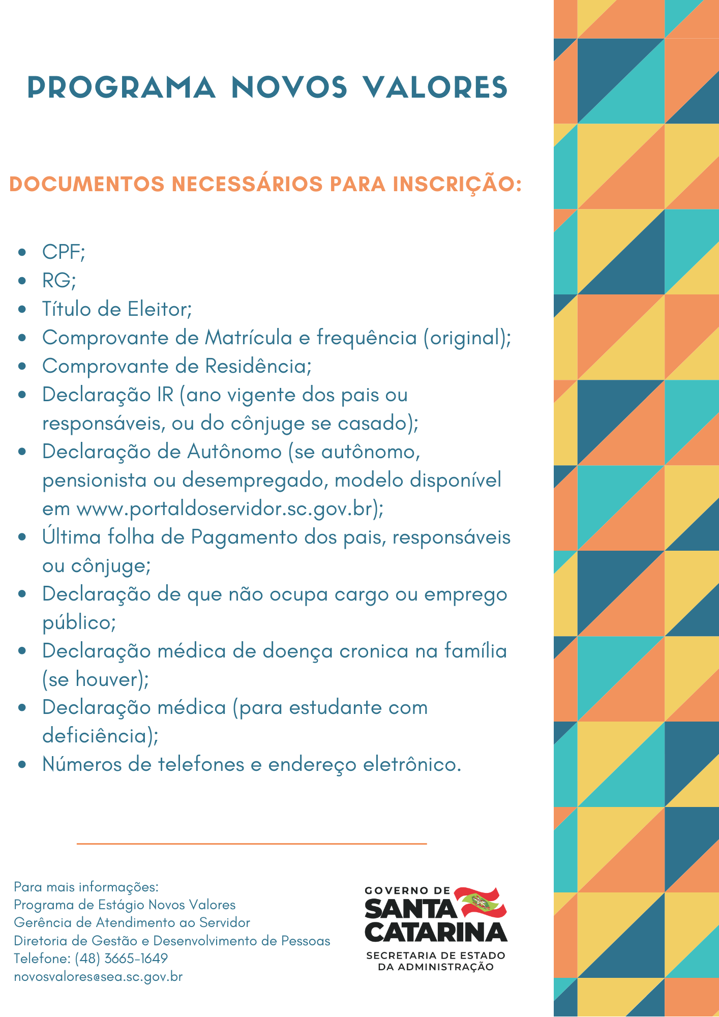 Documentação necessária para inscrição 1