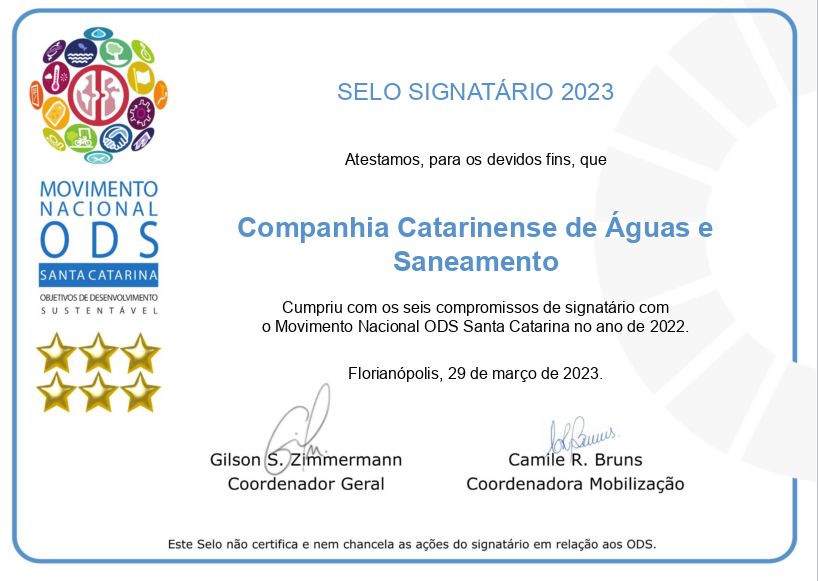 CASAN recebe Selo Signatário 2023 do Movimento ODS