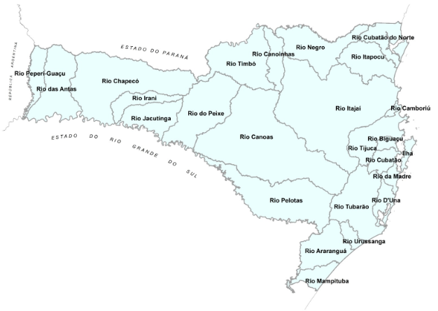 Figura: Bacias hidrográficas do estado de Santa Catarina. Fonte: DCSC