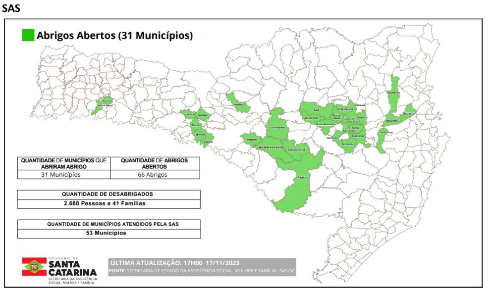 Chuvas em SC: 41 municípios registram ocorrências e 17 decretam situação de emergência