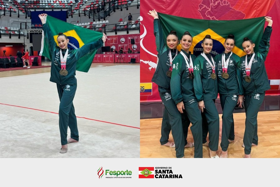 Atleta catarinense conquista título com a seleção brasileira em etapa da copa do mundo de ginástica rítmica em Portugal